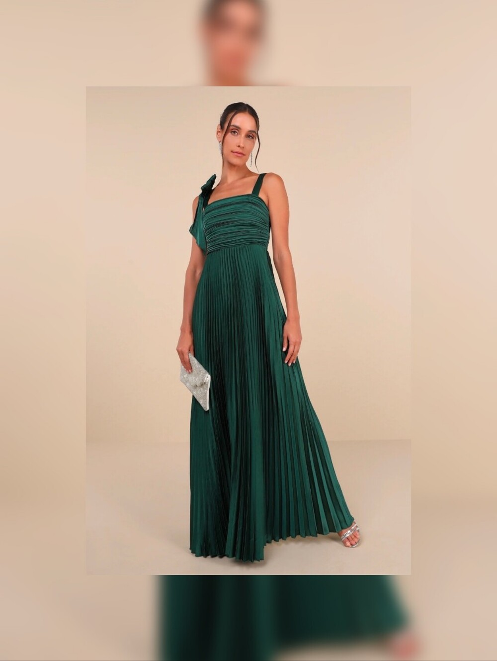 Lulus Gorgeous Purpose Emerald Satin Pleated Sleeveless Bow Maxi Dress S - Picture 6 of 13
